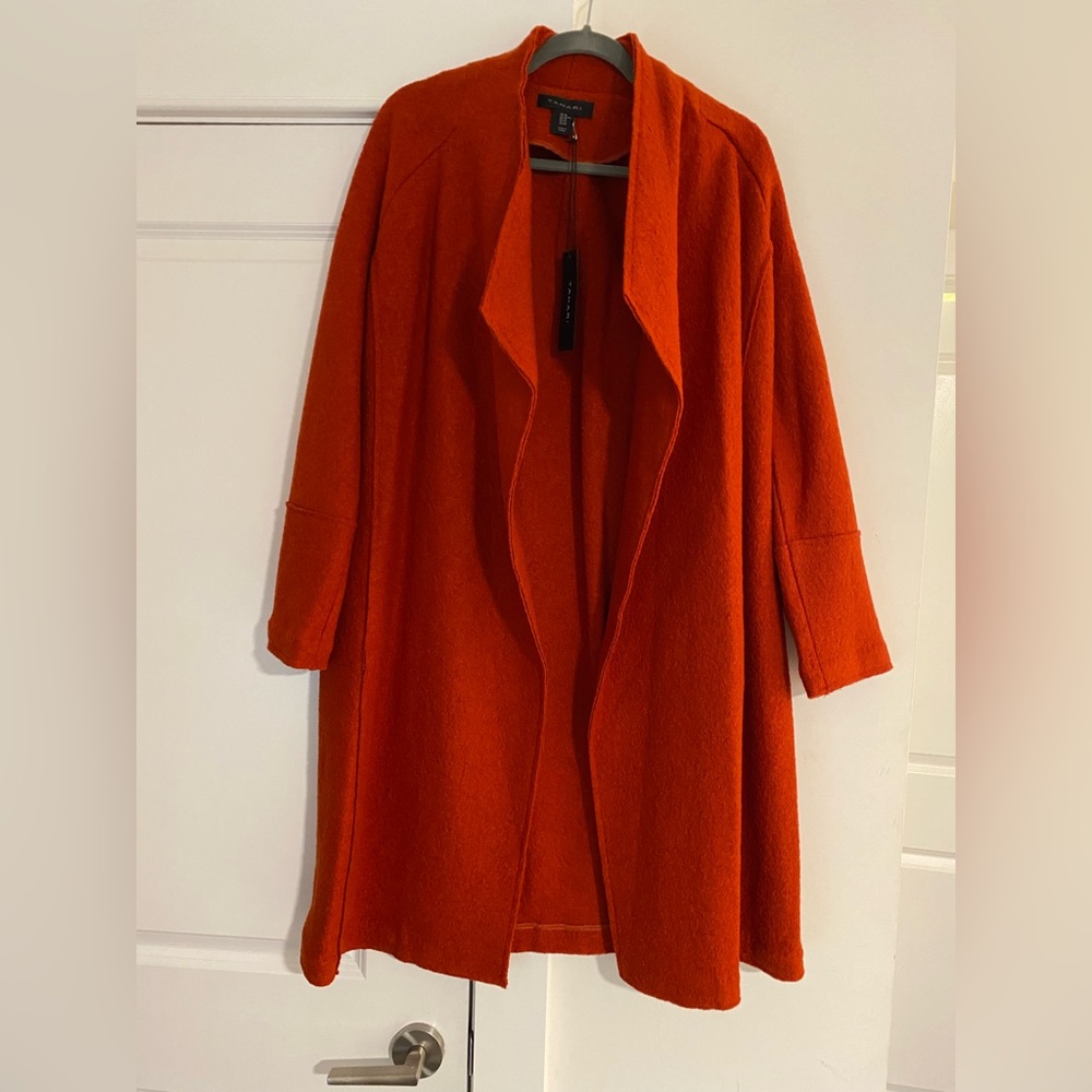 NWT, Tahari orange, boiled wool, open-front jacket. Size Medium.